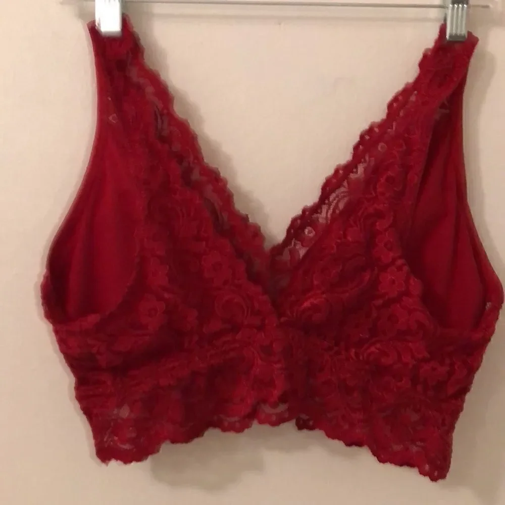 Smart & Sexy Signature  Lace Deep V Whimsagoth Fairy Coquette Red Bralette. XL